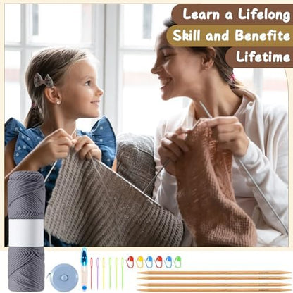 Maasechs Knitting Kits for Beginners Adults Complete Hat Knit Set with Yarn Bamboo Needles Starter Crochet Kit with Full Knitting Crochet Accessories for Women and Men(Gray) - Image 5