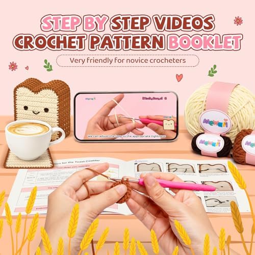 Mewaii Crochet Kit for Beginners, 6 Pack Toast Coaster Craft Set - Image 3