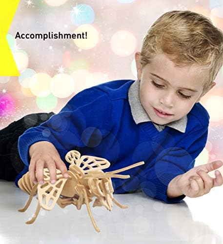 Puzzled 3D Puzzle Honeybee Wood Craft Construction Model Kit, Unique & Educational DIY Wooden Insect Toy Assemble Bee Model Unfinished Crafting Hobby Puzzle to Build & Paint for Decoration 32pcs Pack - Image 6