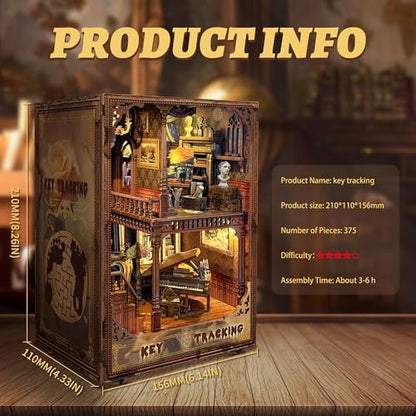 Book Nook Kit-DIY Dollhouse Kit Wooden Miniature Studio with Dust Cover Bookshelf Decor 3D Puzzle Book Nooks for Adults to Build Gift-Key Tracking (SQ-31) - Image 4