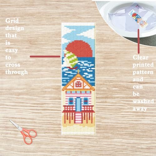 FREEBLOSS 6 Set Cross Stitch Bookmark Kits 8"x2.4" Summer Beach Scenery - Image 3