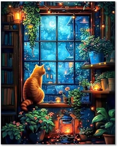 Night Paint by Numbers Kit for Adults, Adult Paint by Number Cat 16x20 Inch by Unknown