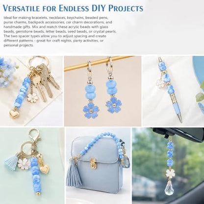 100Pcs 14mm Large Acrylic Beads for Jewelry Making, Chunky Marbled Round Focal Beads Bulk Set with Spacer Beads for DIY Bracelets Necklaces Keychains Bag Charms (Light Blue) - Image 4