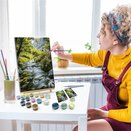 JOOZ Landscape Paint by Numbers Kit for Adults with Frame Mountain Paint by Number with Easel Forest Oil Painting Kits for Home Wall Decor 8 x 12 Inch - Image 2