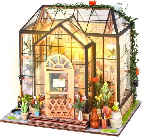 Book Nook Kit, 3D Wooden Puzzles Flower House Dollhouse with LED Light by FEIMUOSI