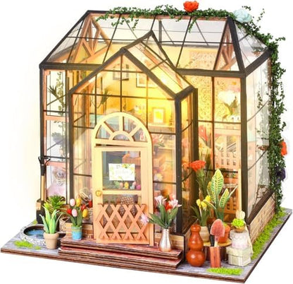Book Nook Kit, 3D Wooden Puzzles Flower House Dollhouse with LED Light by FEIMUOSI