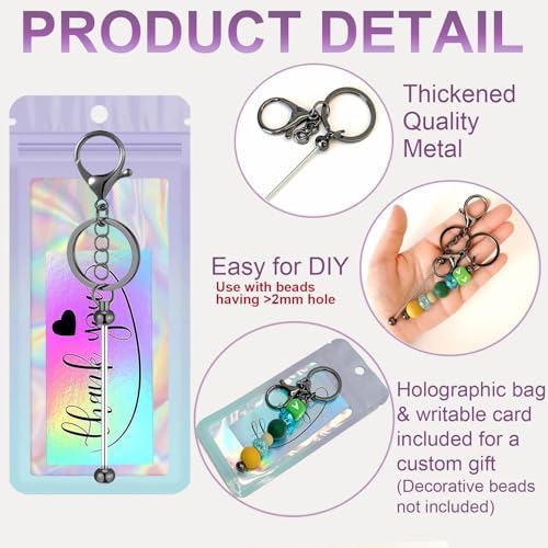 42/84/126 Pcs Beadable Keychain Bars Bulk Blank DIY Beaded Keychain Making Supplies with Bag Thank You Card - Image 4
