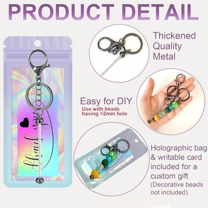 42/84/126 Pcs Beadable Keychain Bars Bulk Blank DIY Beaded Keychain Making Supplies with Bag Thank You Card - Image 2