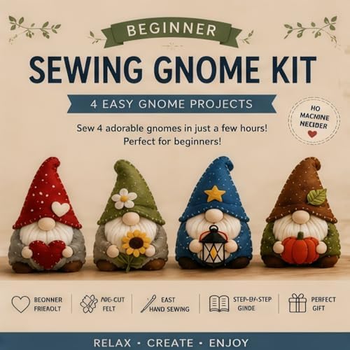 Sewing Kit for Beginners, DIY Felt Sewing Craft Kit with Pre-Cut Fabric & Instructions, Handmade Plush Animal Craft Set for Adults & Teens (gnome) - Image 4