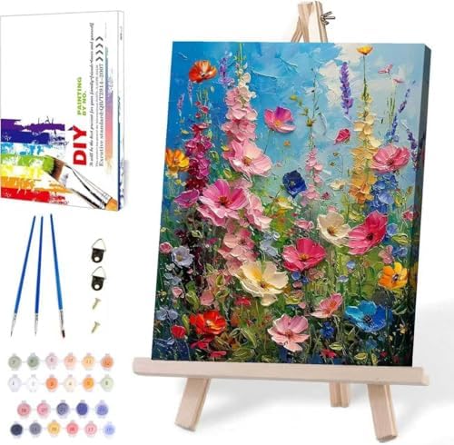 MIRCVSH Wild Flowers Paint by Numbers Kit for Adults Framed,Paint by Number for Adults,Floral Adults' Paint-by-Number Kits on Canvas with Wooden Easel for Home Wall Decor 12X16 Inch by MIRCVSH