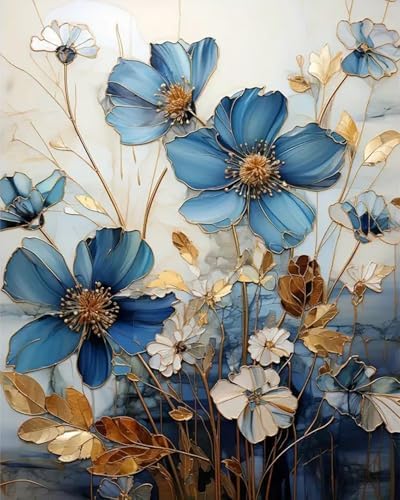 JATOK Paint by Numbers Kit for Adults, Blue Floral Elegance, 16 x 20 in by JATOK