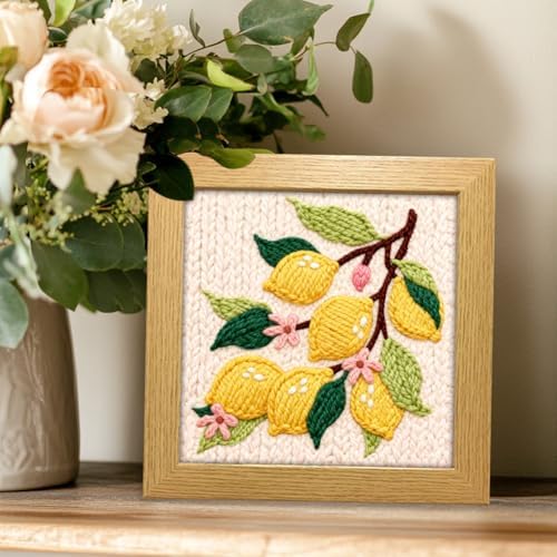 INFUNLY Lemon Flower Punch Needle Embroidery Kits Lemon Branch DIY Punch Needle Kit for Beginners Plant Stamped Rug Yarn Hooking Kit with Pre-Printed Pattern Instruction for Craft Lovers Home Decor - Image 6