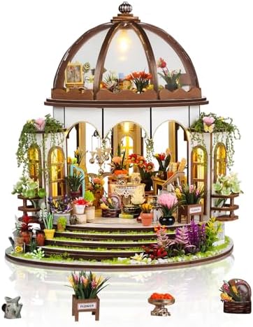 Flower Dollhouse Kit, DIY Miniature House Kit LED Lights for Adult by MakingLifeFunforCool