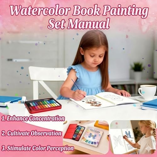 Watercolor Workbook for Beginners - 24 Colors Paint Set & Coloring Book, All-in-One Watercolor Painting Kit, Artistic Exploration Gift for Adults and Teens (Animals) - Image 3