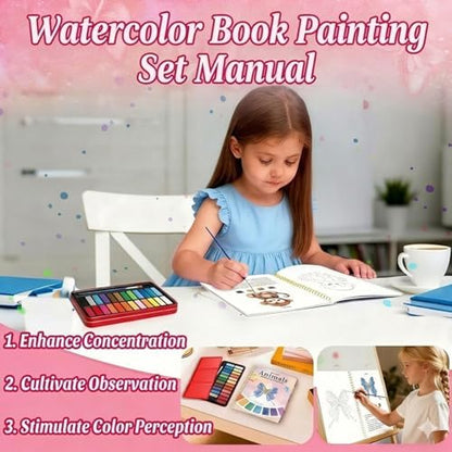 Watercolor Workbook for Beginners - 24 Colors Paint Set & Coloring Book, All-in-One Watercolor Painting Kit, Artistic Exploration Gift for Adults and Teens (Animals) - Image 3