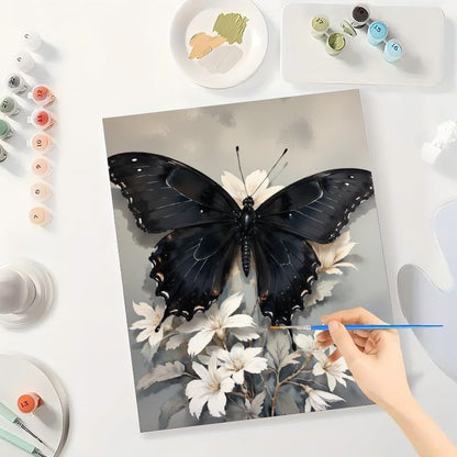 Butterfly Paint by Numbers Kit for Adults - DIY Black Butterfly on White Flowers Painting on Canvas 16x20In, Acrylic Paint Set, Suitable for Beginners, Art for Home Decoration or Gifts - Image 3