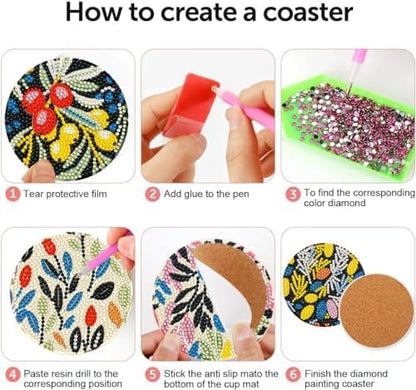 DOTZSO 8PCS Flower Diamond Art Painting Coaster Kit w/Cork Pad Holder 4" x4 - Image 3