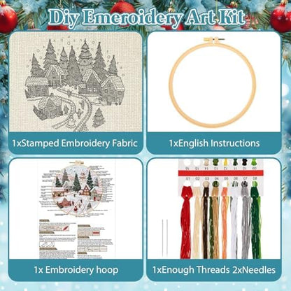 RUIQLXHANG Christmas Embroidery Kit, Christmas Gnomes Embroidery Kits for Beginners with Pattern, Cotton Threads, Needles, Instruction, 20cm Hoop, Gift for Mom, Grandma (Resort) - Image 3