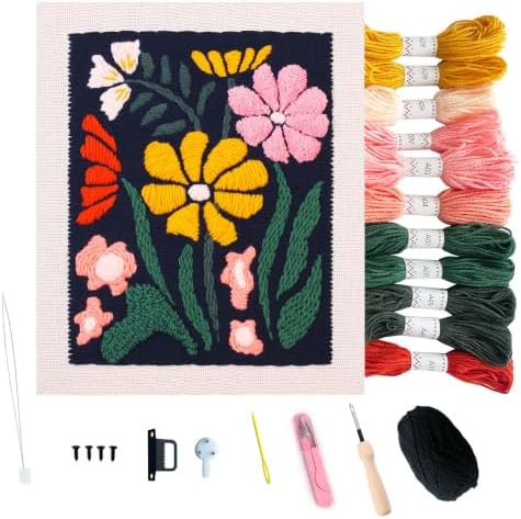 Silentsea Punch Needle Kit for Beginner Adults – Flower Embroidery Frame Kit with Pre-Printed Design, All-in-One DIY Craft for Home Decor by Silentsea