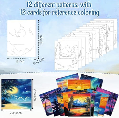 Ctosree 12 Sets Pre Drawn Canvas Kit for Painting,Summer Sunset,8 x 10 in - Image 3
