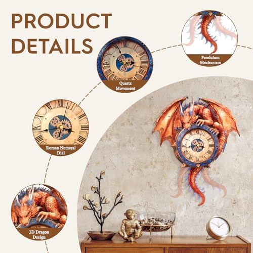 3D Puzzles for Adults Wooden Fire Dragon Puzzle Clock Adult Crafts - Image 4