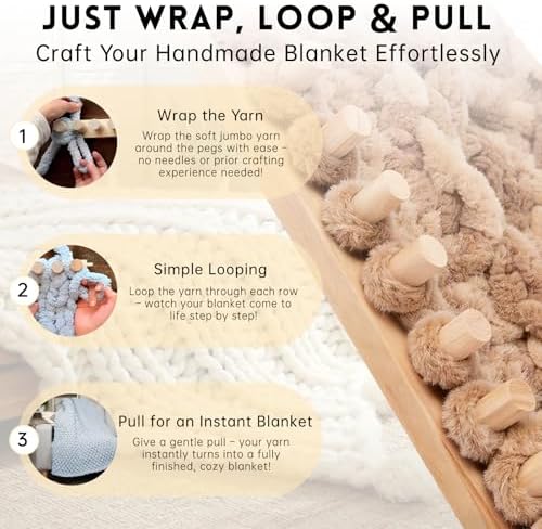 LARIAU Chunky Knitting Blankets Loom, Thick Yarn Knitting Loom for Beginners, 11.6" to 35" Long Wooden Adjustable & Foldable & Portable Design DIY Machine, Birthday Gifts for Knitting Lover - Image 5