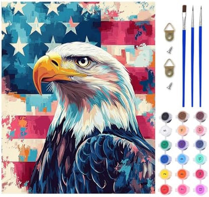 Lxmsja American Flag Paint by Numbers Kit for Adults, Bald Eagle Acrylic Paint by Numbers for Adults Beginner, DIY Craft Supplies Oil Painting Kits for Home Wall Decor 16x20 inch (No Frame) by Lxmsja