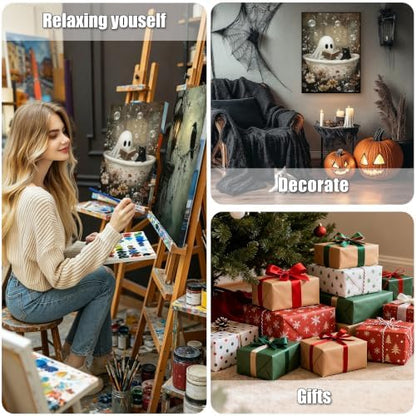 Ausanrl Halloween Paint by Numbers with Frame Wooden Easel - Paint by Number Adult, Halloween Frame Paint by Numbers,Gifts and Home Wall Decor 12x16inch - Image 7