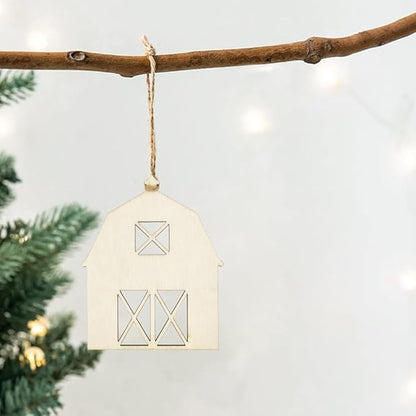 30 Pack 4 Inch Wood Barn Cutouts Unfinished Wood Barn Crafts Wooden Barn Hanging Ornaments DIY Barn Craft Gift Tags for Home Party Decoration