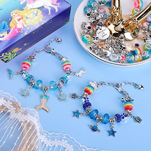 AIPRIDY 150 Pieces Charm Bracelet Making Kit,Unicorn Mermaid Crafts Gifts Set Can Inspires Imagination and Creativity,Jewelry Making Kit Perfect Gifts for Girls 5-12 Years Old (150 Pieces) - Image 5