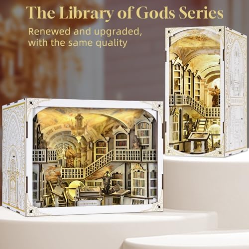 MiniCity Library of Gods Book Nook Kit, DIY Wooden Bookshelf Model with LED - Image 2