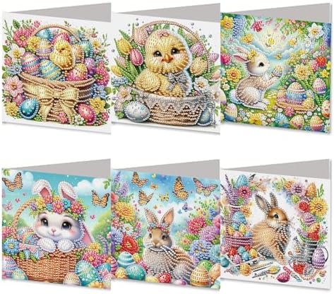DIZAKIM 6-Piece Christmas-Themed Diamond Painting Greeting Cards Christmas Eve DIY Craft Kit Birthday Gift (Easter) by DIZAKIM