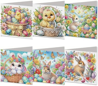 DIZAKIM 6-Piece Christmas-Themed Diamond Painting Greeting Cards Christmas Eve DIY Craft Kit Birthday Gift (Easter) by DIZAKIM