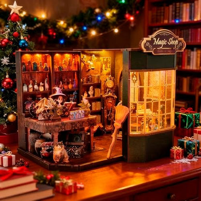 Magic Shop Book Nook Kit - DIY Miniature House Dollhouse Kit for Adult and Teens, Tiny House Bookshelf Decor 3D Wooden Puzzle with LED Lighting, Gifts for Family, Friends (Magic Shop) - Image 3