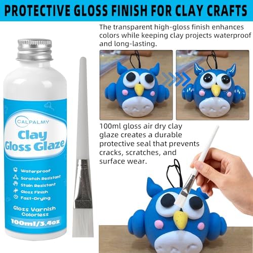 CALPALMY 100ml Air Dry Clay Glaze and 29pcs Clay Tools Kit, Gloss Varnish - Image 2