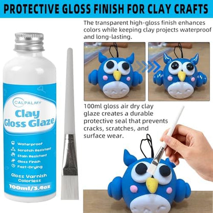 CALPALMY 100ml Air Dry Clay Glaze and 29pcs Clay Tools Kit, Gloss Varnish - Image 2