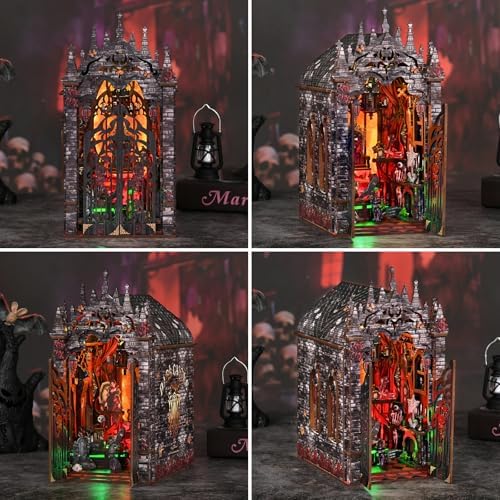 DIY Book Nook kit(Dark Castle) Wooden bookend and 3D Puzzle with LED Light, Craft kit for Adults, Nook Book kit - Image 2