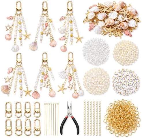 Mavsigak 776 Pcs DIY Keychain Making Kit, Seashell Key Chain Craft Set with Starfish Seahorse Pearl Letter Beads, Keychain Clips and DIY Accessories for Backpacks Purse Tote Bag Charm Kit by Mavsigak
