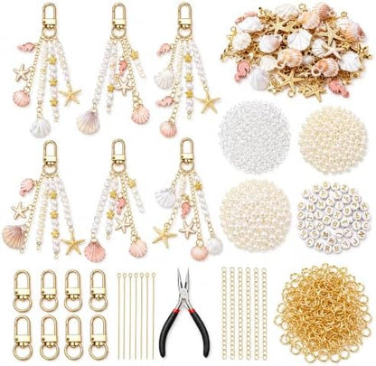 Mavsigak 776 Pcs DIY Keychain Making Kit, Seashell Key Chain Craft Set with Starfish Seahorse Pearl Letter Beads, Keychain Clips and DIY Accessories for Backpacks Purse Tote Bag Charm Kit by Mavsigak