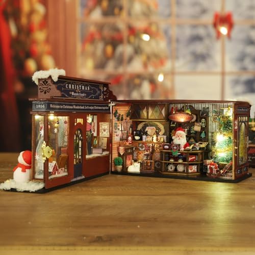 CUTEROOM Miniature House Kits for Adults, Mini Dollhouse Wooden Furniture Kit, DIY Craft Kits Creative Room Tiny House for Decoration- Christmas Wonderland - Image 3