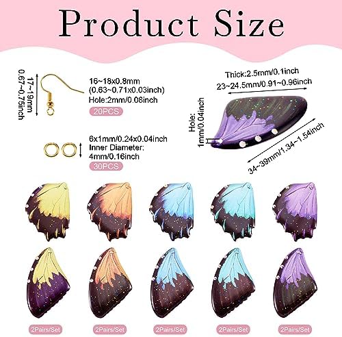 FASHEWELRY 10Pcs Resin Butterfly Wing Earring Charms Gold Foil Insects Wing Charms Fairy Feather Pendants with Jump Rings Earring Hooks for Crafts Jewelry Making - Image 5