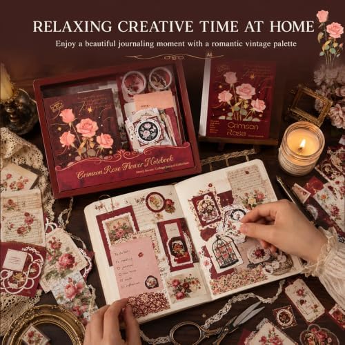 Diuhofart Crimson Rose Scrapbooking Supplies Kit, 128 Pcs Junk Journal Set - Image 2