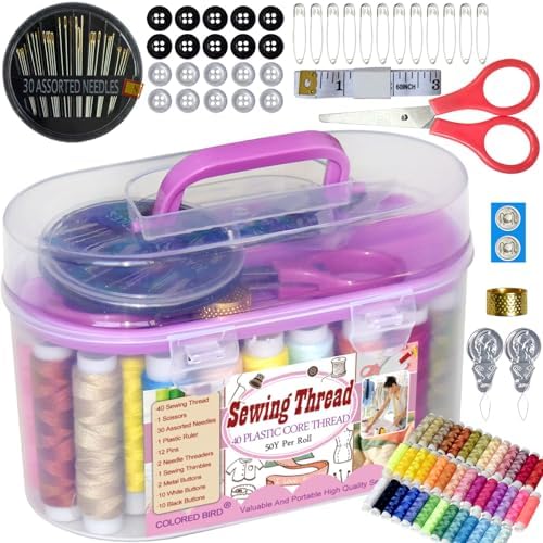 40 Spools of Sewing Thread,Gift Box Portable Basic Sewing Repair Kits (Purple) by COLORED+BIRD