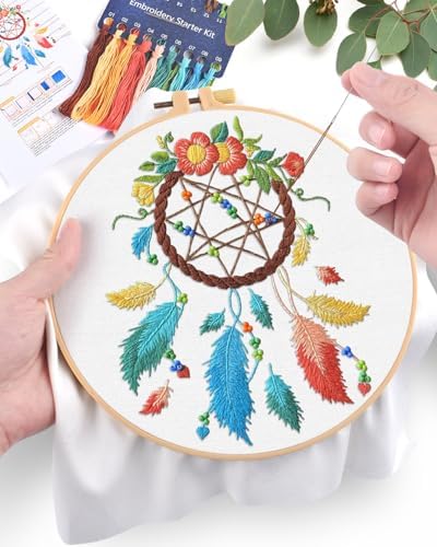 ERKOON Embroidery Kit for Beginners, Flower Cross Stitch Set for Include Embroidery Cloth Hoops Threads for Craft Lover Hand Stitch with Embroidery Skill Techniques (Dreamcatcher) - Image 4