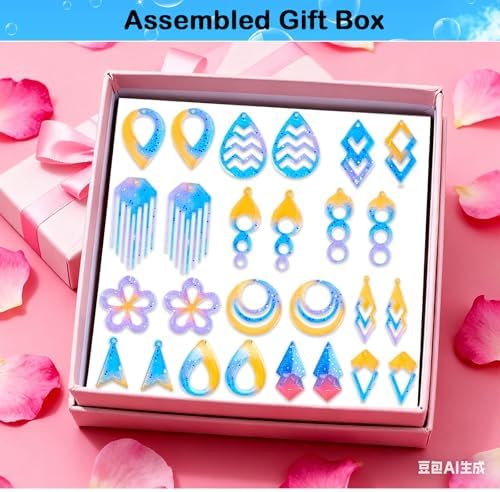 204Pcs Geometric Resin Earring Mold Kit - 4 Reusable Dual-Cavity Silicone Earring Molds for Epoxy Resin Jewelry Making with 200 Ear Hooks Jump Rings - Make Dangle Drop Charms, Keychains, Pendants - Image 5