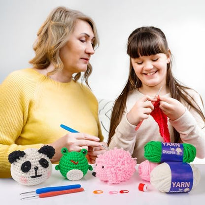 XSEINO Crochet Kit for Beginners - Crochet Start Kit with Step-by-Step Video Tutorials - Learn to Crochet Kits for Adults and Kids - Panda, Frog, Hedgehog - Image 5