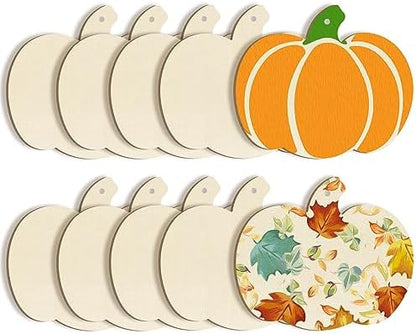 Large Size 7inch Wooden Halloween Thanksgiving Ornaments to Paint, DIY Blank Unfinished Pumpkin Wood Discs Ornament for Crafts Hanging Autumn Decorations 10PCS by Sophena