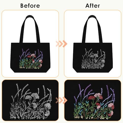 ERKOON Canvas Tote Bag Embroidery Kit for Beginners, Floral Arts Crafts Cross Stitch Kits for Adults Including Stamped Embroidery Bag with Hoops, Needle, Instruction and Color Threads (Lavender) - Image 3