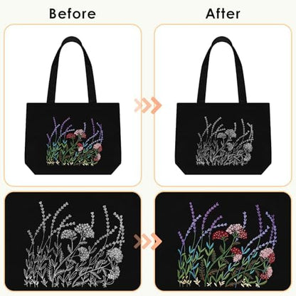 ERKOON Canvas Tote Bag Embroidery Kit for Beginners, Floral Arts Crafts Cross Stitch Kits for Adults Including Stamped Embroidery Bag with Hoops, Needle, Instruction and Color Threads (Lavender) - Image 3