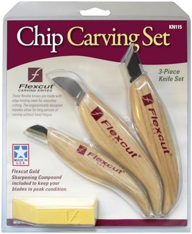 FLEXCUT Wood Carving Knives | Chip Carving Set | 1095 High Carbon Steel Blades | Ergonomic Ashwood Handle | Set of 3 Woodcarving Tools | KN115 | Made in the U.S.A. - Image 2
